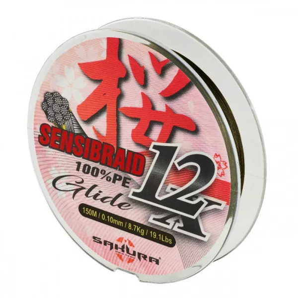 Sakura Sensibraid 12 - pletena vrvica - Zelena 150 M - 0.12 Mm / 10Kg / 22Lbs