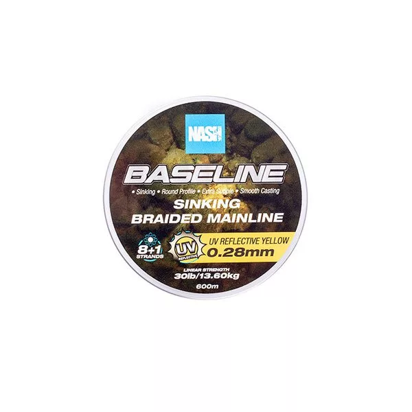 Nash Baseline Sinking UV Yellow 0.28mm 600m Pletena glavna vrvica