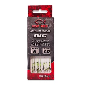   Top Mix Method Feeder Rig 6 Zanka, Kljuka z Brado, Vnaprej Vezana s Konico za Vabo 8kos