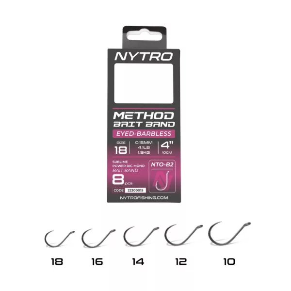 Nytro NTO-B2 18 0,15mm 10cm Előkötött Füles, Szakáll Nélküli Csaligyűrűs Horog 8db