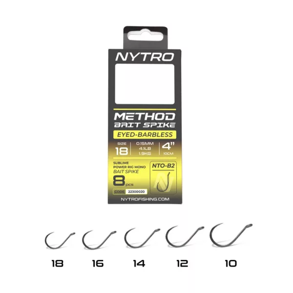 Nytro NTO-B2 18 0,15mm 10cm Előkötött Füles, Szakáll Nélküli Csalitüskés Horog 8db