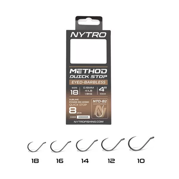 Nytro NTO-B2 12 0,21mm 10cm Előkötött Füles, Szakáll Nélküli Quick-Stop Horog 8db