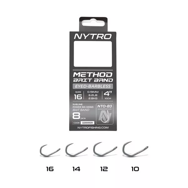 Nytro NTO-B3 16 0,19mm 10cm Előkötött Füles, Szakáll Nélküli Quick-Stop Horog 8db
