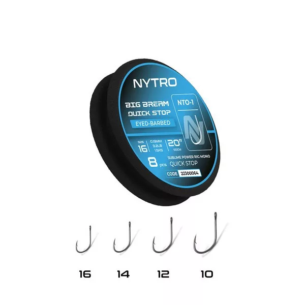 Nytro NTO1 Big Bream 12 0,17mm 50cm Előkötött Füles, Szakállas Quick-Stop Horog 8db