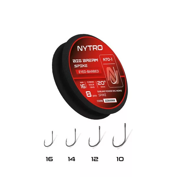 Nytro NTO1 Big Bream 12 0,17mm 50cm Előkötött Füles, Szakállas Csalitüskés Horog 8db