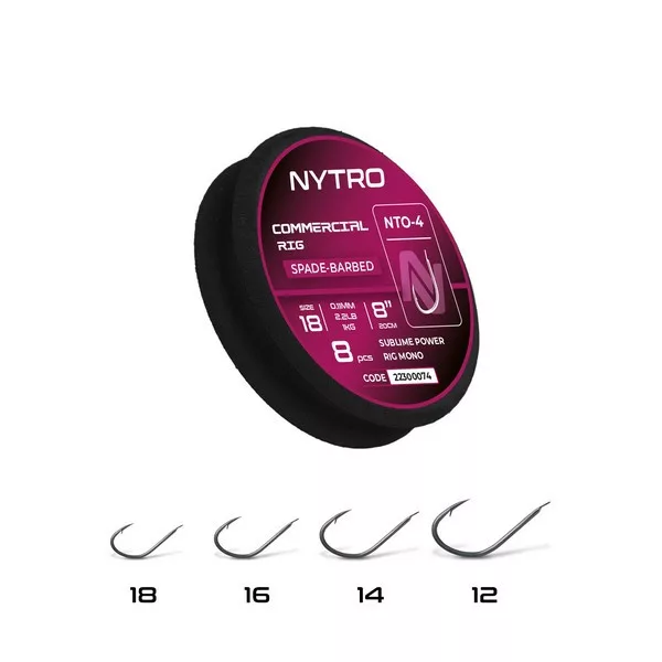 Nytro NTO4 Commercial 12 0,15mm 20cm Előkötött Lapkás, Szakállas Horog 8db