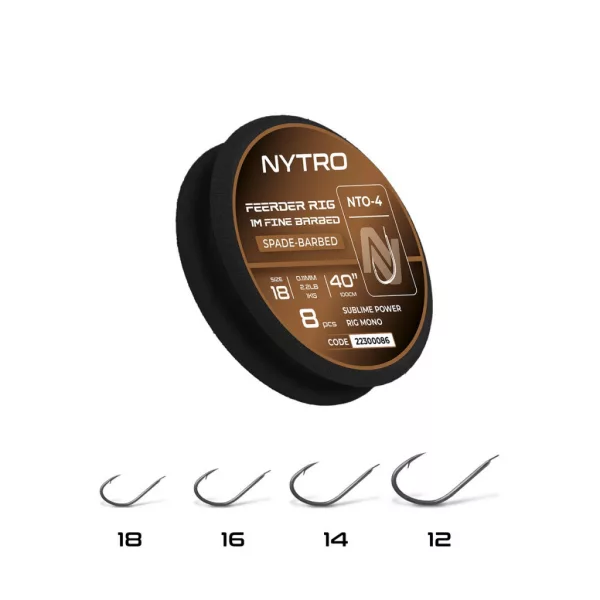 Nytro NTO4 Fine Feeder 18 0,11mm 100cm Előkötött Lapkás, Szakállas Horog 8db