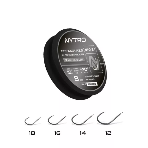 Nytro NTO4 Fine Feeder 18 0,11mm 100cm Előkötött Lapkás, Szakáll Nélküli Horog 8db