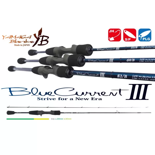 Yamaga Blanks Blue Current III 53/B Baitcast 1,61m 0,5-4,5gr 2-delna Vrtilna Palica